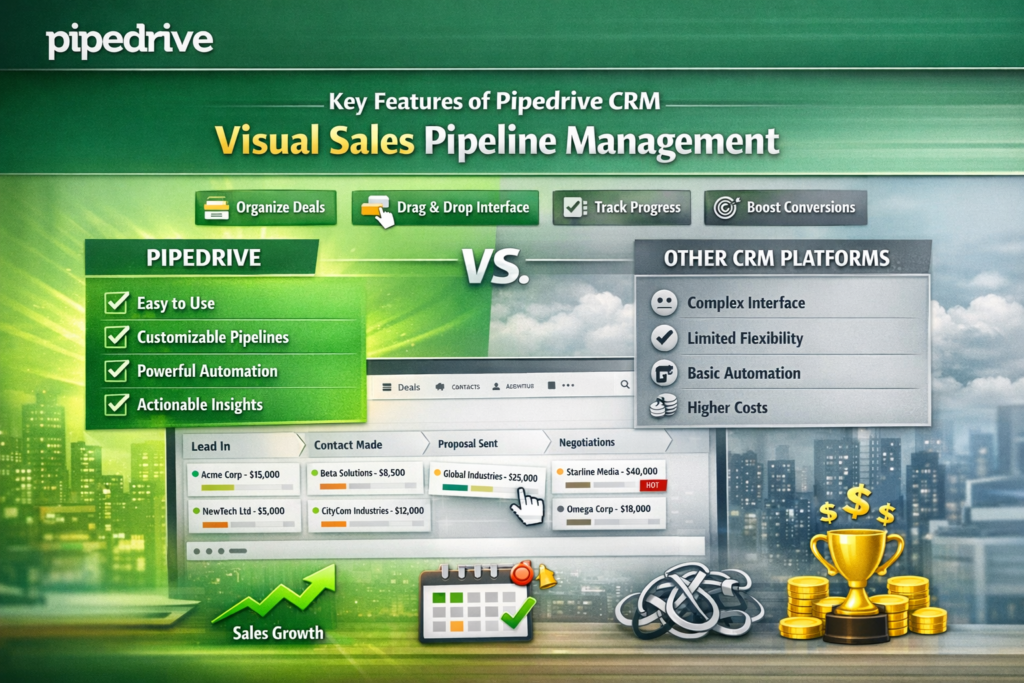 Key Features of Pipedrive CRM
Visual Sales Pipeline Management